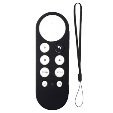 Imagem de Capa compatível com Google TV Remote Cover compatível com Chromecast 4K - Proteção total, silicone premium, alça incluída, superfície plana, design fino (Preta)
