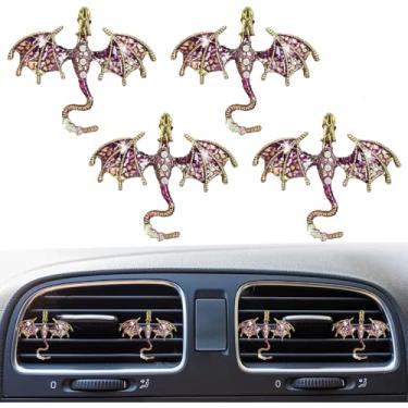 Imagem de 4 peças de clipes de ventilação de dragão brilhante para carro ambientador de carro acessórios de carro esmaltado dragão de fogo Wyvern clipes de ventilação recarregáveis saída de óleo essencial