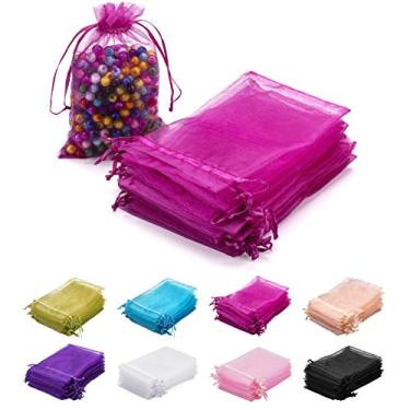 Imagem de MOTYAWN 100 Pieces Premium Sheer Organza Bags with Drawstring, 4x6 inch Wedding Party Favor Bags Mesh Gift Bags, Jewelry Pouches for Party, Baby Shower, Christmas, Candy Favor Bags (Rose Red)