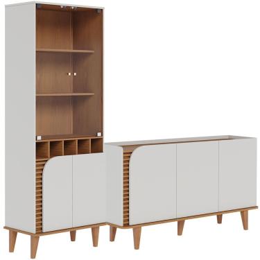 Imagem de Kit Aparador Buffet Bar Living com Cristaleira Adega Julia C04 Off White Matte Freijó -...