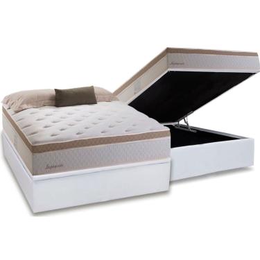 Imagem de Cama Box Baú Casal: Colchão Molas MasterPocket Ensacadas Herval Inspiracion + Base crc Courano White (138x188)