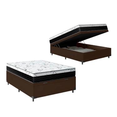 Imagem de Cama Box Baú Viúva 128 Tecido Sintético Marrom com Colchão Espuma D33 One Face Preto - Bello Box - 58X128X188