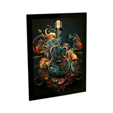 Imagem de Quadro Decorativo Violão Ilustração Ornamental Azul Decoração Quarto Sala