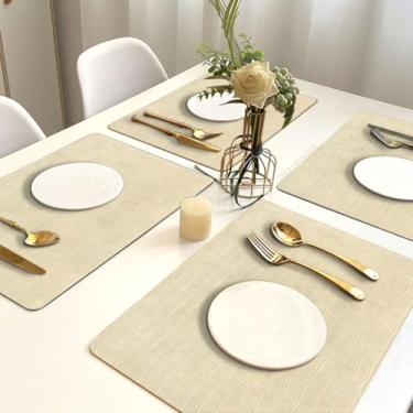 Imagem de 8 Jogo Americano Mesa Posta Luxo Impermeável Pvc Cro Vr (AREIA bege claro escuro marfim palha - CROCK RETANGULAR)