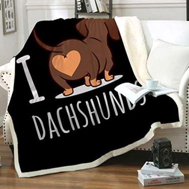 Imagem de Famitile Dachshund Throw Blanket, Love Dachshund Soft Sherpa Flannel Blanket Warm Cozy Fleece Blanket Cute Cartoon Fuzzy Dachshund Blanket for Kids an