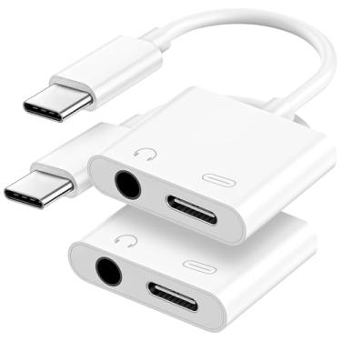 Imagem de USB C para fone de ouvido e adaptador de carregador de 3,5 mm, pacote com 2 cabos tipo C para conector auxiliar Dongle com carregamento rápido PD para iPhone 15/16 Pro/Max/Plus, iPad, Samsung Galaxy