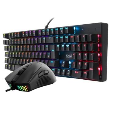 Imagem de Kit Gamer, Teclado Mecânico RGB ABNT2 com Switch Blue + Mouse 7200 DPI com 7 Botões, Iluminação Rainbow