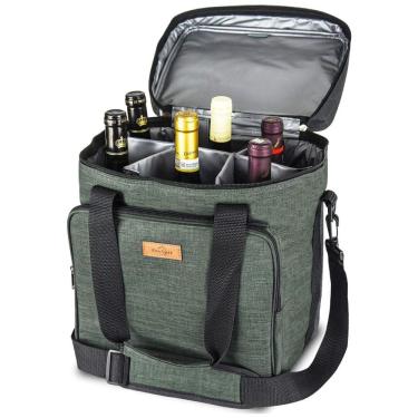 Imagem de Bolsa Térmica Para Transporte de Vinhos Freshore até 6 Garrafas, Verde