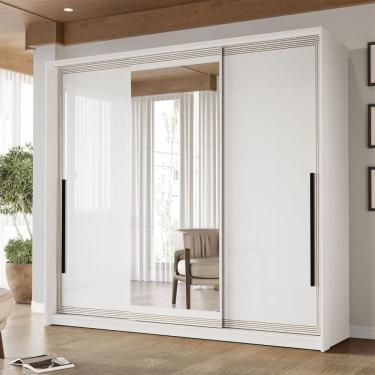 Imagem de Guarda-Roupa Casal Valência 3 Portas 4 Gavetas com Espelho Branco - Politorno