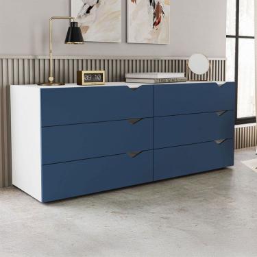 Imagem de Cômoda Porto 6 Gavetas Branco/Azul - Politorno