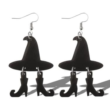 Imagem de Brincos de Halloween femininos pretos pendurados de resina bruxa fofos divertidos ocidentais únicos engraçados joias de anime presente, Large, Acrílico, Sem pedra preciosa