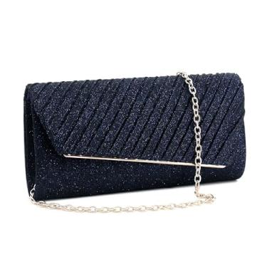 Imagem de Elenint Bolsa feminina plissada brilhante com glitter clutch bolsa envelope noite bolsas para festa de casamento formatura, Plissada Brilhante Glitter Azul Marinho, One Size