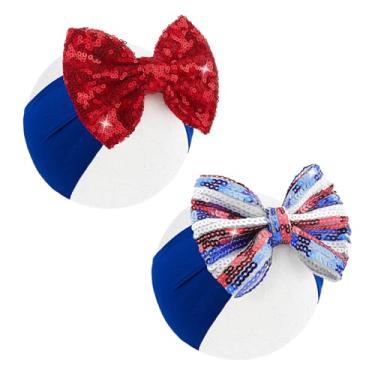 Imagem de Lanmerry Faixa de cabeça para meninas 4 de julho com lantejoulas; laço grande para bebês, acessórios de 4 de julho, laços de cabelo com glitter para meninas, laço vermelho patriótico