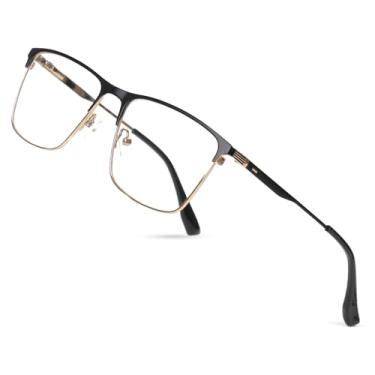 Imagem de Saraudy Óculos de lente transparente para homens, armação leve para homens, óculos sem grau, lentes substituíveis, Aro completo preto dourado, 54mm