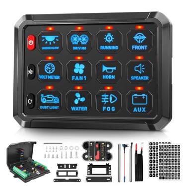 Imagem de Painel de interruptores de 12 grupos P1S-B12 azul 80Amp 960/1920W comutar/toque on-off controle de circuito momentâneo carga fusível para trailer, trailer, quadriciclo, SUV, UTV, caminhão, carro,