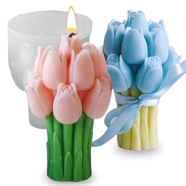 Imagem de Japleed Molde de sabão de vela de buquê de tulipa, molde de silicone de flor de tulipa 3D para fundição de resina epóxi, moldes de argila de gesso de concreto e cera de resina floral exclusivos para