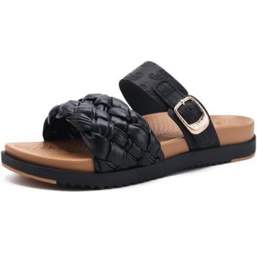 Imagem de KuaiLu Sandálias femininas ortopédicas modernas elegantes com fascite plantar confortável suporte de arco de verão ajustável couro trançado aberto almofada feminina sandálias deslizantes tamanho 5-11,