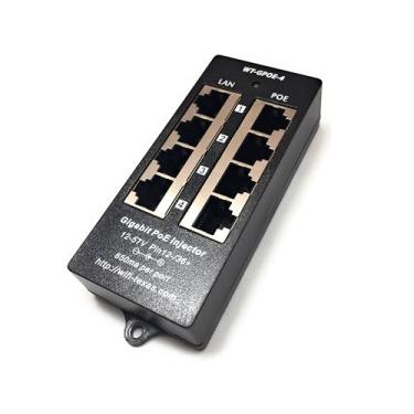 Imagem de PoE Texas Injetor PoE de 4 portas – Gigabit Passive Power Over Ethernet – 802.3af ou injetor PoE compatível para telefones VoiP, pontos de acesso WiFi, câmeras IP – 4 portas de dados + saída de
