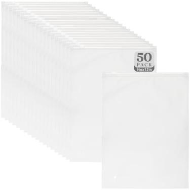 Imagem de Golden State Art, Pacote com 50 sacos de plástico com zíper fosco de 22 x 30 cm para roupas, roupas, camisetas – Sacos transparentes de armazenamento de roupas com orifícios de ventilação, embalagem