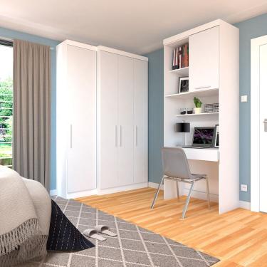 Imagem de Quarto Home Office Com Guarda Roupas E Bancada De Estudos Alpes Luciane Móveis Branco Pf Com Branco Pf