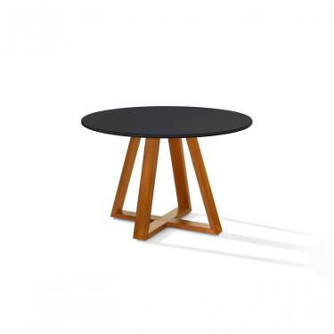 Imagem de Mesa Jantar Bela Redonda 105cm Tampo Vidro/mdf Pés Madeira
