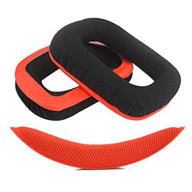 Imagem de GEEKRIA Almofadas De Substituição Quickfit Em Tecido Malha Para Fones Ouvido Logitech G430 E G930, Almofada Faixa Cabeça/Almofada Auricular + Almofada/Peças Reparo (Vermelho Preto)