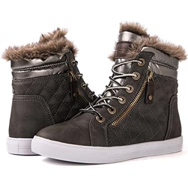 Imagem de GLOBALWIN Tênis Plataforma Femininos Antiderrapantes Para Atividades Ao Ar Livre, Caminhada Na Neve, Inverno, Botas De Cano Curto Peludas Mulheres, 21Yy02, Cinza, 1,9 Meses