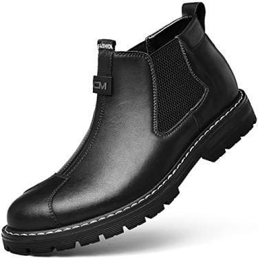 Imagem de DZUJY Botas Chelsea Masculinas Oxfords De Couro Social Para Homens, Sapatos Formais Casuais Masculinos, Moda Trabalho, Pretos, Tamanho 10,5, Mocassins Slip-On, Masculinos Vaca Caminhada, Cano Alto