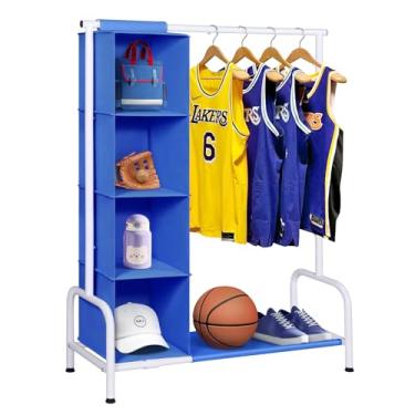 Imagem de Univivi Rack de fantasia infantil com organizador de pendurar, armazenamento de roupas infantis para pendurar roupas, roupas de dança para roupas de bebê, fantasias de dança, azul/branco