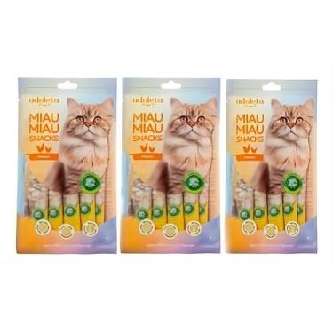 Imagem de Kit 3 Snack Para Gatos Adoleta Miau Miau Sabor Frango 5 X 15