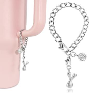 Imagem de LUHOHI Berloques com letras de bolhas prateadas para acessórios Stanley Cup - Pingente bonito com inicial estética de designer para garrafa de água, copos de água, alça de hidrojarra, pulseiras de