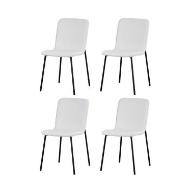 Imagem de Kit 4 Cadeiras Celeste Rivatti 43 Cm (largura) Em Bouclé Off White E Base Em Aço Preto Pintada à Pó