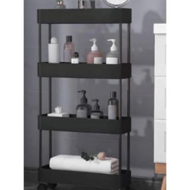 Imagem de Estante 4 Prateleiras Plastico Multiuso Com Rodinha Organizador(PRETO,G)
