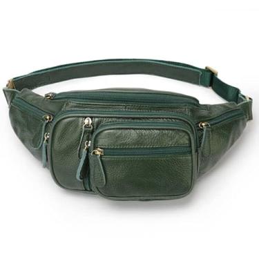 Imagem de Pochete grande de couro genuíno à prova d'água bolsa de cintura de alta qualidade mochila transversal, Verde, Large