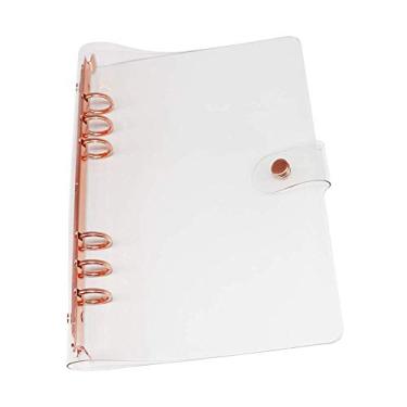 Imagem de Capa para fichário pessoal A5 transparente PVC macio transparente capa para notebook ouro rosa 6 anéis protetor com fecho de botão de pressão Pastas de folhas soltas (Personal A5, capa transparente + fichário de ouro rosa)
