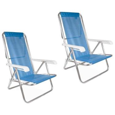 Imagem de Kit 2 Cadeira Praia Reclinável 8 Posições Alumínio Mor Azul