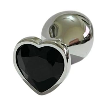 Imagem de Plug Anal em Aço Inoxidável com Cristal Coração Preto, 8cm, Base em Formato de Coração