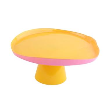 Imagem de Prato para bolo em vidro com pé Ø21xA10cm cor amarela e rosa L Hermitage - Full Fit