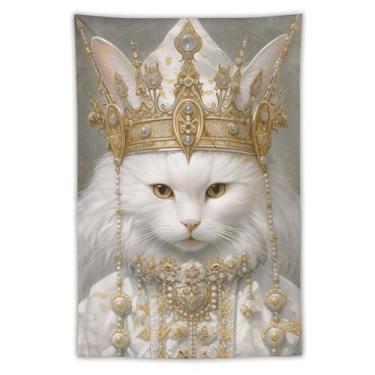 Imagem de Tapeçaria para pendurar na parede 76 x 101 cm decora tapeçarias para quarto lindo gato branco tapeçaria de parede estética macia tapeçarias para sala de estar cobertor de parede personalizado