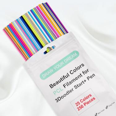 Imagem de Kretrum 25 cores 250 fios 3D Doodler refil pacotes para 3Doodler Start + caneta 2,5 mm 3D Doodler caneta refil PCL apenas para 3Doodler Start + caneta cada cor 10 peças total 250 peças