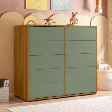 Imagem de Cômoda para Quarto Infantil 10 Gavetas Melinda Freijó / Verde - DRD Mó