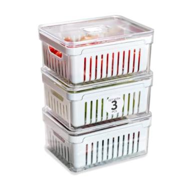 Imagem de Kit 3 Organizadores para Geladeira Armário Cozinha, 2,2 Litros, Transparente, para Alimentos e Vegetais