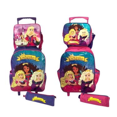Imagem de Kit Mochila Infantil Escolar Com 3 Peças Princesas Rosa-roxo
