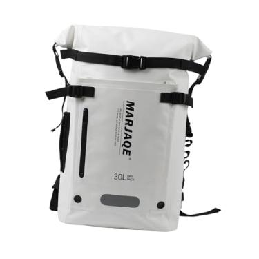 Imagem de simhoa Mochila de natação de 30 litros, bolsa seca, submersível, suporte para nadadeiras, multiuso para passeios de barco e caiaque, Branco