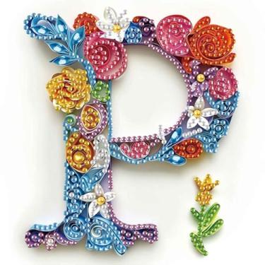 Imagem de MVVMTOP Kit de pintura de diamante, letra P DIY 5D, arte de diamante artificial de cristal de forma especial, artesanato em mosaico parcial para iniciantes, decoração de parede, presente para quarto