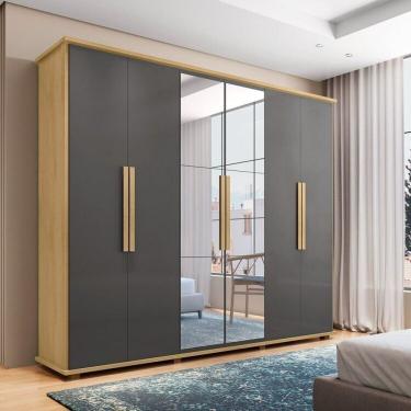 Imagem de Guarda-roupa Casal Canadá Com Espelho 6 Portas Com 4 Gavetas Cinamomo/grafite