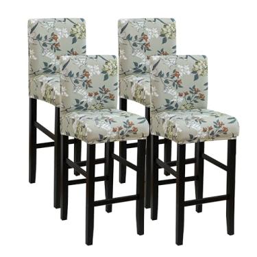 Imagem de FORCHEER Capa de cadeira de bar com encosto conjunto de 4 capas de banco de bar elásticas florais para banco de jantar para banco de trás curto, removível, lavável
