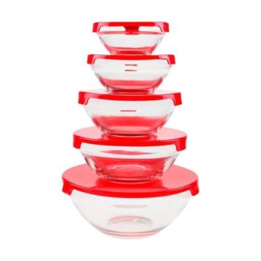 Imagem de Jogo 5 Potes Bowls Tigelas Vasilhas Vidro Com Tampa 135ml 200ml 400ml 