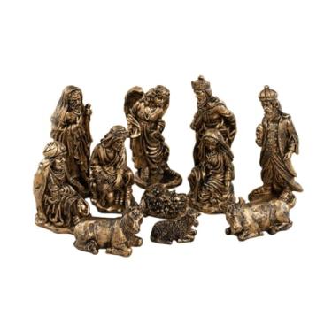 Imagem de IEUDNS 11x Presépios de Natal Pequeno Conjunto de Presépios de Natal Resina Menino Jesus Sagrada Família Estátua para Lareira de Festival, Bronze