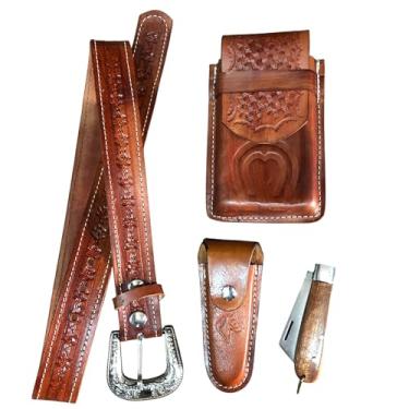 Imagem de Kit Acessórios Bainha e Canivete Capa de Celular e Cinto (havana, 100cm/ tam 36 e 38)